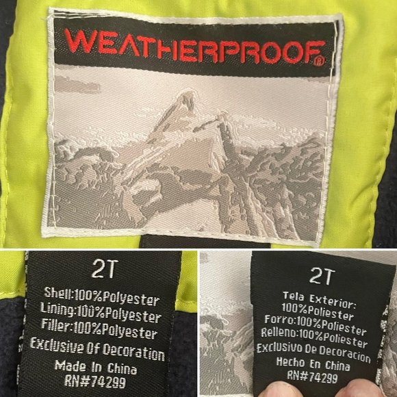 Weatherproof kids toddler jacket sz 2T neon green and blues removable hood - Picture 11 of 15